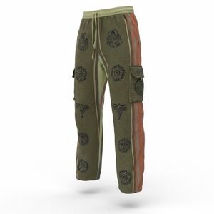 The Little Bazaar‎ Nepal Cotton Cargo Pants Boho Ganesha Print Green Small